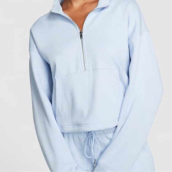 PINK Victoria's Secret Tops - PINK Victoria's Secret Light Blue Half-Zip Sweatshirt